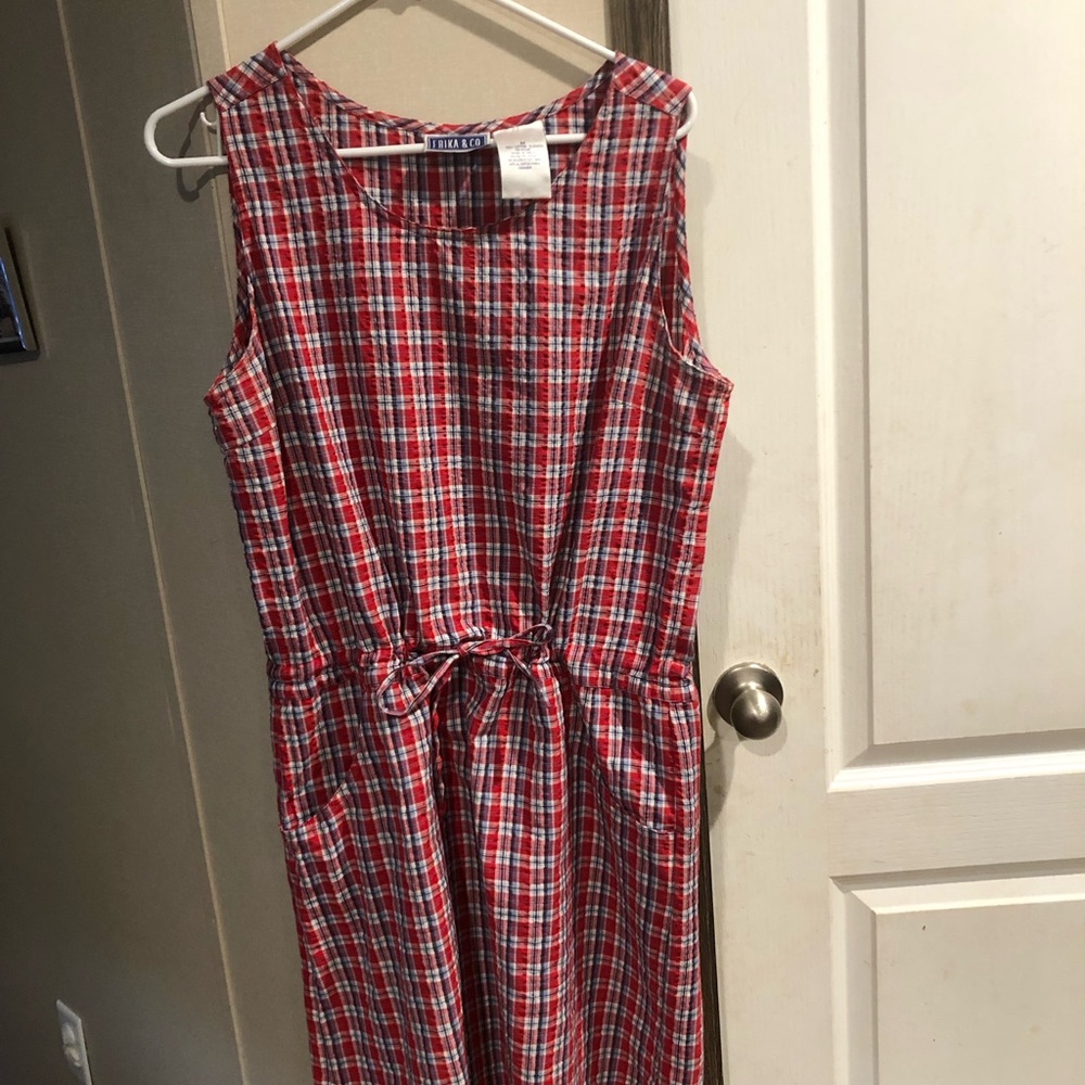 Eddie Bauer Red and White Tie Front Midi Sundress